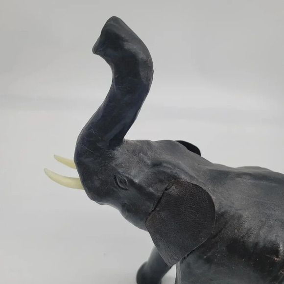 Leather Wrapped Elephant Figure Trunk Up Wildlife Vintage Collectible Handmade - Picture 11 of 13